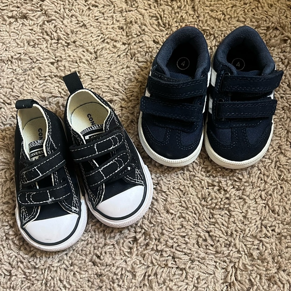 Two pair of baby size 4 shoes converse and cat & jack